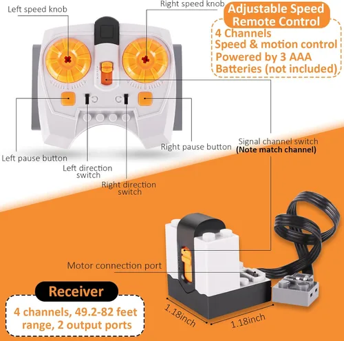 Vista 4 de Kit de motor 9 en 1 de WEERSHUN compatible con la mayoría de bloques de construcción con clavos, set de motor con potentes motores, control remoto