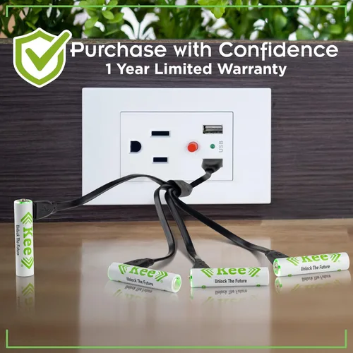 Vista 6 de Kee Baterías recargables USB AAA, paquete de 4 unidades de iones de litio, se carga en 2 horas o menos, más de 1000 ciclos de carga, cable de carga