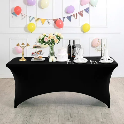 Vista 6 de Paquete de 2 manteles de elastano para mesa de 4, 6 o 9 pies, mantel elástico universal ajustable para fiestas, banquetes, bodas y eventos