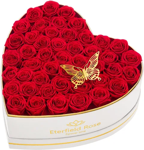 Vista 15 de Eterfield 27 flores para siempre en caja con forma de corazón, rosas preservadas que duran un año, flores preservadas, regalos de cumpleaños