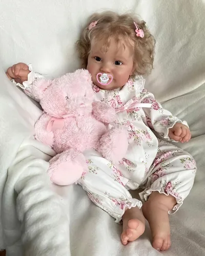 Vista 5 de TERABITHIA Muñeca de bebé renacida realista de 20 pulgadas de tamaño real con cabello rizado enraizado, cara dulce, hecha de vinilo de cuerpo