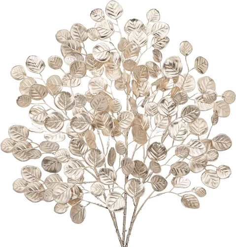 Vista 9 de Hollyone 20 piezas de ramas de eucalipto artificiales con purpurina para árbol de Navidad, ramas de eucalipto artificiales de 13 pulgadas, tallos