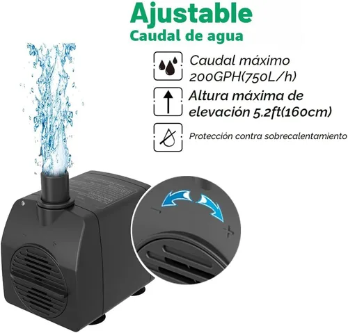 Vista 2 de Knifel Bomba sumergible de 200 GPH ultra silenciosa con protección contra sobrecalentamiento, elevación de 5.2 pies de alto para fuentes