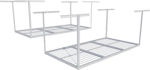 Vista 9 de FLEXIMOUNTS Estante de almacenamiento de techo de garaje de 3x8, sistema de organización de garaje ajustable, metal resistente, capacidad