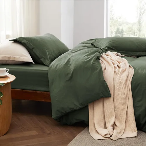 Vista 56 de Bedsure Funda de edredón de tamaño King suave y prelavada, gris oscuro, 3 piezas, 1 funda de edredón de 104 x 90 pulgadas con cremallera y 2 fundas
