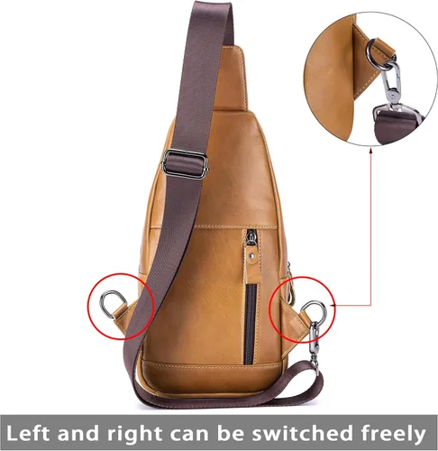 Vista 5 de LUKZIJAES Bolso bandolera de cuero genuino para hombre, marrón (#2-Brown)