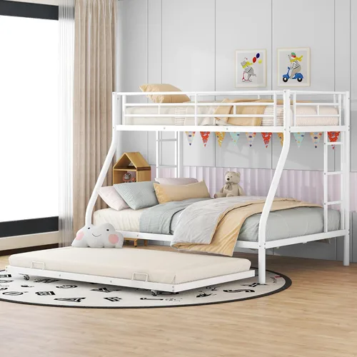 Vista 7 de Twin Over Full Metal Bunk Bed with Trundle, Heavy Duty Bunk Beds Frame with 2 Side Ladders and Safety Guard Rails,Triple Metal Bunk Bed Frame, No