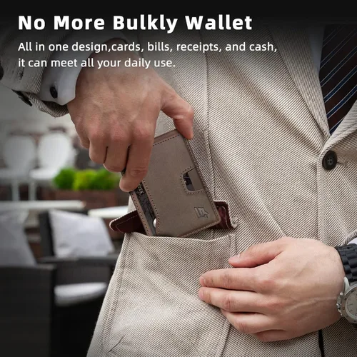 Vista 7 de ECOZATU Slim Minimalist Wallet for Men-RFID Blocking Slim Leather Wallets for Men Mens Wallet Bifold Front Pocket with Metal Money Clip, ID Window &