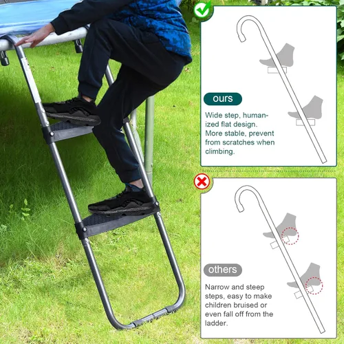 Escalera de trampolín HBTower con pasos horizontales y anchos, gancho universal, acero tratado con UV, capacidad de 220 libras, accesorios