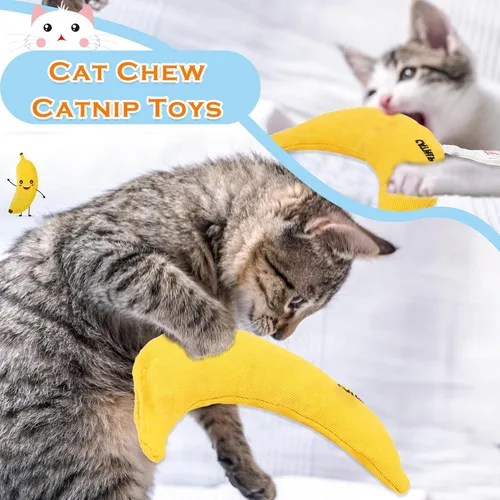 Vista 5 de Paquete de 5 juguetes de hierba gatera amarilla, plátano para masticar, juguetes de hierba gatera rellenos de hierba gatera interactiva para gatos