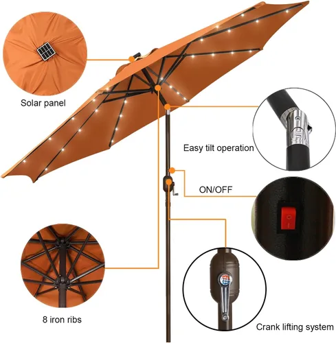 Vista 114 de Blissun Sombrilla solar de 9 pies, sombrilla de patio con 32 luces LED, sombrilla de mercado de mesa, sombrilla al aire libre para jardín, terraza