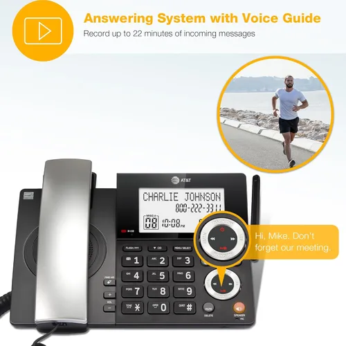 Vista 6 de AT&T DECT 6.0 Teléfono doméstico con cable/inalámbrico con 2 auriculares y contestador automático, bloqueador inteligente de llamadas, identificador