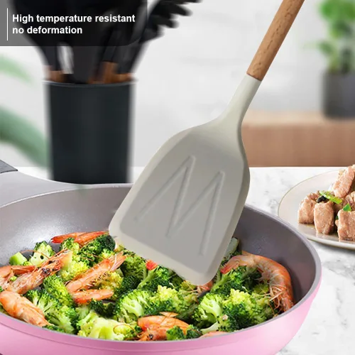 Vista 3 de 31pcs Kitchen Utensils Set, Heat Silicone Kitchen Utensils Set with Wooden Handles, Non Cookware Tools with Holder - Durable Stainless Steel, Non