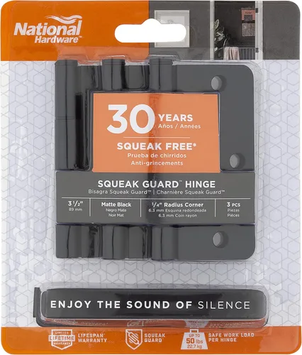 Vista 4 de National Hardware Bisagras de protección contra chirridos de 1/4 pulgadas, esquinas redondas, paquete de 3 en negro mate