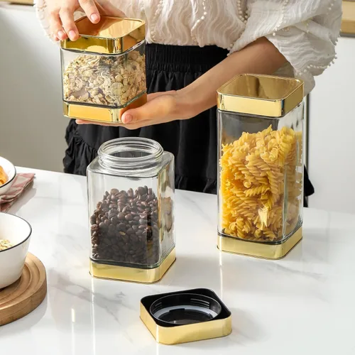 Vista 5 de Frascos de Almacenamiento de Vidrio - Recipientes Grandes de Vidrio para Cocina con Tapas Herméticas - Café Pasta Azúcar Té Aperitivos Nueces