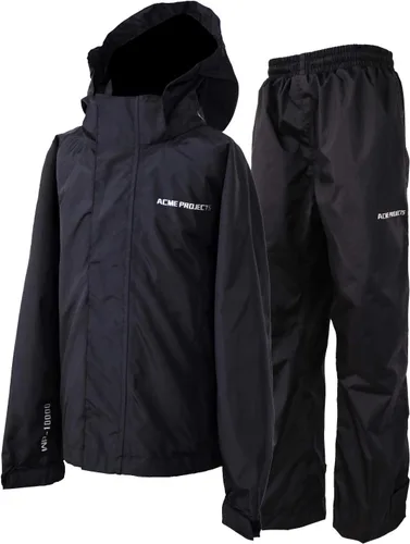 Acme Projects Traje de lluvia (chaqueta + pantalones), 100% impermeable, transpirable, costura sellada, 393.701 in/105.82 oz, cremallera YKK, Negro,