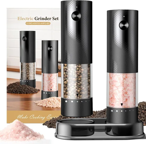 Juego de molinillo eléctrico de sal y pimienta, salero y pimentero automático, electrodomésticos de cocina con grosor externo ajustable, tolva más