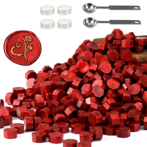 Vista 21 de Yoption Juego de 360 cuentas metálicas de cera de sellado de oro antiguo para sello de cera con velas y cuchara de fusión