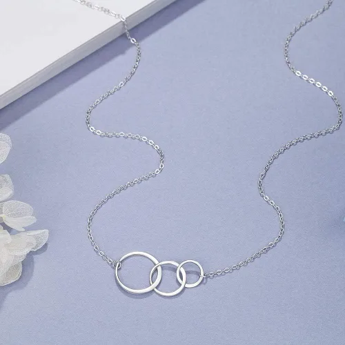 Vista 4 de AnalysisyLove Collar de 3 generaciones Collar de plata de ley entrelazada con 3 círculos para abuela, mamá, nieta, joyería de cumpleaños, regalo