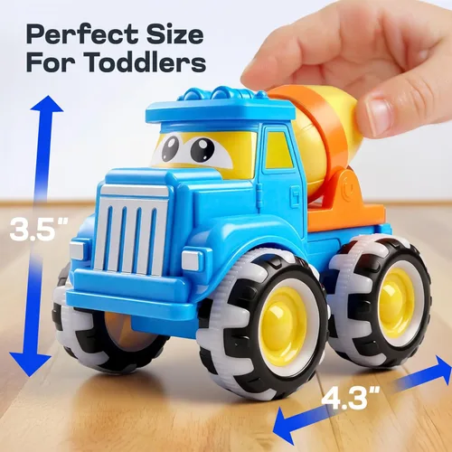 Vista 6 de Vroomix Jova GlowRover 3 Pack Juguetes de Camiones Monstruo, Coches de Construcción de la Ciudad con Ruedas LED Iluminadas, Coches con Motor