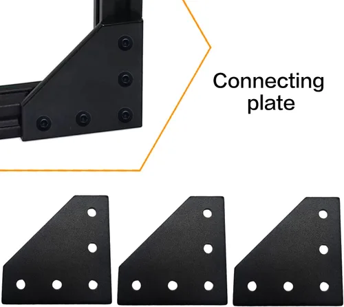 Vista 4 de 10 piezas 2020 placa de unión de soporte de esquina en forma de L, conector de extrusión de aluminio de 5 agujeros con 50 tuercas en T, 50 tornillos