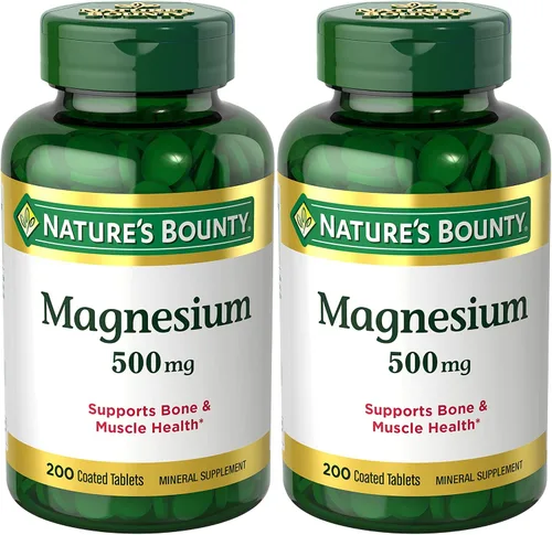 Nature's Bounty Suplementos de magnesio de 500 mg comprimidos, apoya la salud ósea y muscular, 200 unidades (paquete de 2)