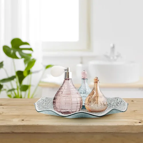 Vista 7 de MDLUU Bandeja de centro de mesa de mosaico, plato de vidrio decorativo de 11.6 pulgadas, cuenco de vidrio para decoración del hogar para mesa