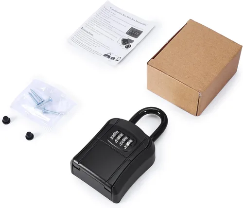 Vista 9 de Caja de bloqueo de llave, caja de seguridad para llave de casa, combinación de código reiniciable de 4 dígitos, pequeña caja de seguridad segura