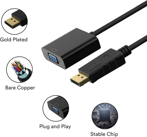 Vista 3 de Adaptador, DisplayPort (DP) a VGA macho a hembra convertidor (negro)