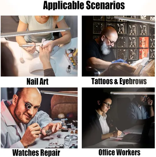 Vista 3 de Lámpara de escritorio Brokimis con abrazadera, lámpara de mesa USB LED de 8W con clip para uñas, lámpara de cuidado ocular flexible de cuello