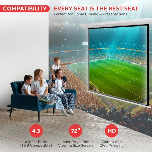Vista 4 de Pyle PRJELMT76 - Pantalla de proyector portátil motorizada blanca mate de 72 pulgadas, pantalla de proyección automática con montaje en pared/techo