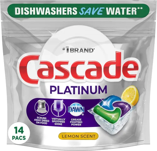 Cascade Platinum Plus ActionPacs Cápsulas de detergente para lavavajillas, fresco, 14 unidades