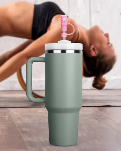 Vista 6 de Tapa de popote para copa Stanley, 5 piezas de popote de silicona compatible con vaso Stanley de 30 y 40 onzas con asa, cubiertas de punta de popote