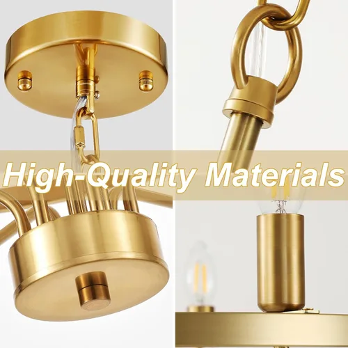 Vista 5 de Candelabro moderno dorado vintage con 9 luces de mediados de siglo, estilo moderno, estilo vela, lámpara rústica industrial dorada para comedor