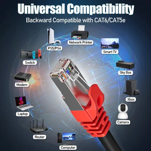 Vista 5 de Soibke Cable Ethernet Cat 7 de 10 pies, para exteriores e interiores, SFTP Cat 7, cable Ethernet triple blindado, red, Internet, cables LAN