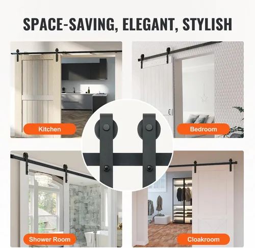 Vista 6 de Kit de herrajes para puerta corrediza de granero de 8 pies, kit de riel de puerta de granero resistente de carga de 330 libras para una sola puerta