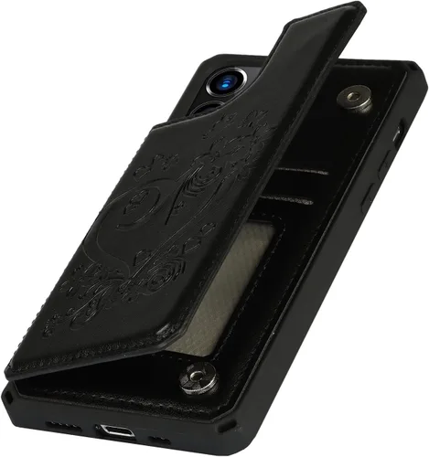 Vista 8 de iCoverCase Compatible con iPhone 12/12 Pro Wallet Funda para teléfono con tarjetero para mujer, bloqueo RFID en relieve de piel sintética con correa