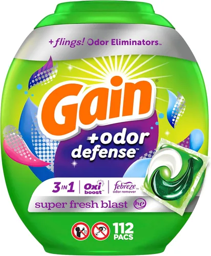 Vista 9 de Gain Flings cápsulas de detergente para lavandería con defensa contra el olor, 60 unidades, aroma Super Fresh Blast, cápsulas de detergente HE 3en1