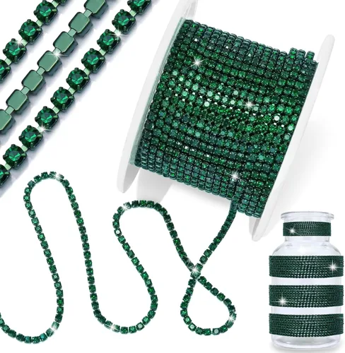 Vista 16 de 1 rollo de cadena de diamantes de imitación de 10 yardas, rollo de cadena de cierre de diamantes de imitación de cristal de 0.079 pulgadas, borde