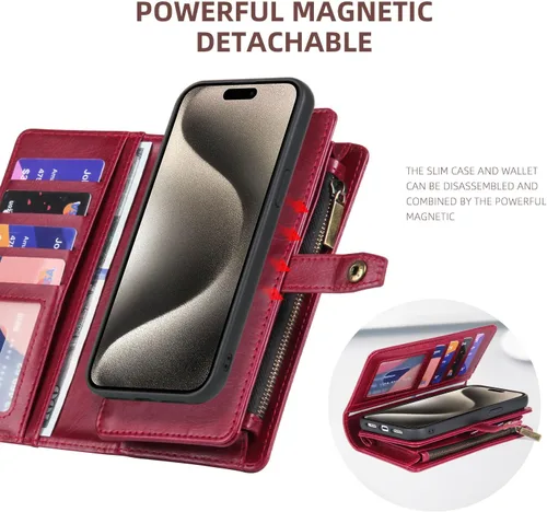 Vista 6 de Funda tipo cartera para iPhone 15 Pro Max, funda para iPhone 15 Pro Max con tarjetero, funda de cuero para iPhone 15 Pro Max para mujeres y hombres