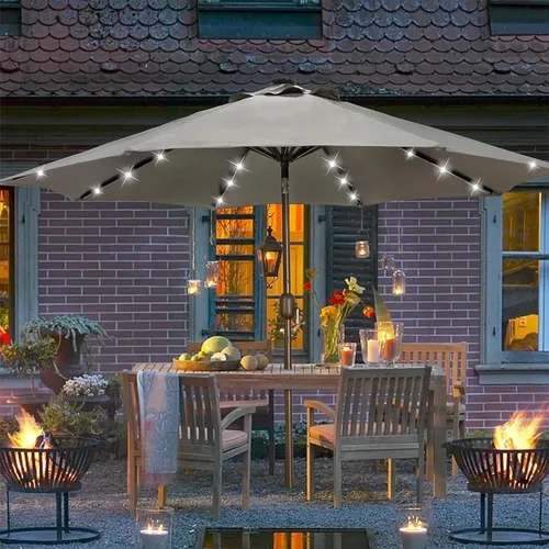 Vista 90 de Blissun Sombrilla solar de 9 pies, sombrilla de patio con 32 luces LED, sombrilla de mercado de mesa, sombrilla al aire libre para jardín, terraza