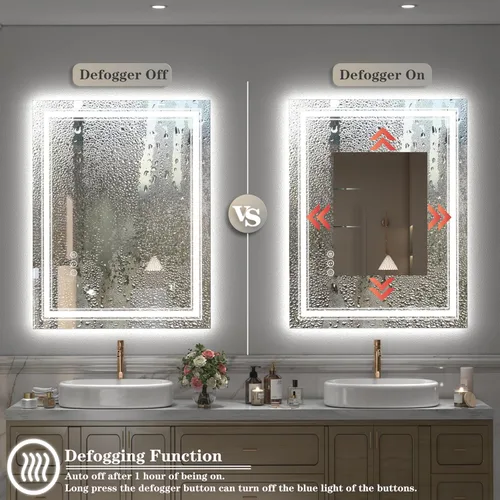 Vista 4 de Espejo de baño LED de 20x28 pulgadas, espejo de tocador con luces, espejo retroiluminado y con luz frontal para la pared, regulable, antivaho, a
