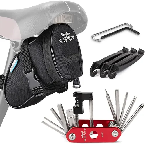 WOTOW Kit de herramientas de reparación de bicicletas y bolsa de sillín de bicicleta, herramienta de cadena de bicicleta 14 en 1, llave hexagonal,