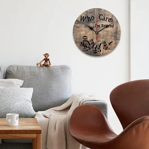 Vista 4 de Who Cares I'm Retired - Reloj de pared de madera para dormitorio, reloj de pared sin números, para colgar en la pared, sin tictac, para decoración