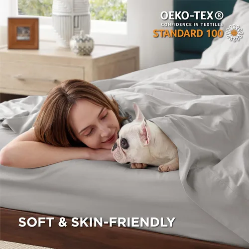 Vista 2 de Bedsure Sábanas de Percal 100% Algodón Tamaño Full, Sábanas de Cama Tamaño Full con Bolsillo Profundo de Hasta 16 Pulgadas, Transpirables y Suaves