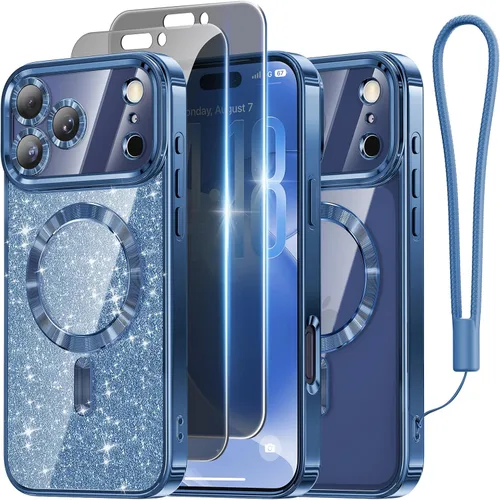 Vista 62 de Meifigno Funda diseñada para iPhone 16 de 6.1 pulgadas, [tarjeta con purpurina y correa de muñeca] [compatible con MagSafe] Protección completa