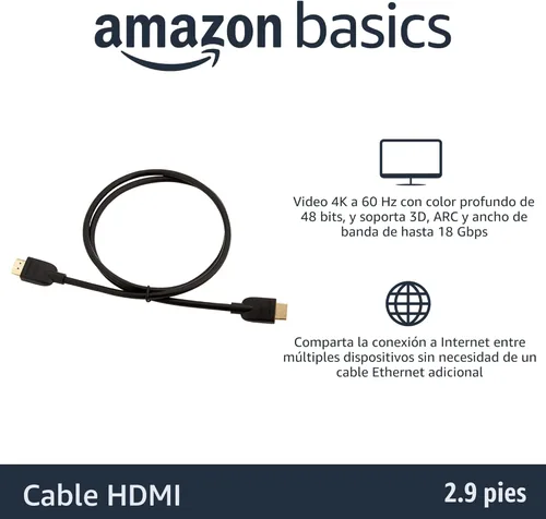 Vista 2 de Yaxa Basics Cable HDMI, 3 pies, 4K@60Hz, cable HDMI 2.0 4K de alta velocidad (18 Gbps), 2160p, 48 bits, compatible con TV/PS5/Xbox/Roku, negro