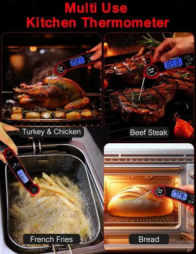 Vista 7 de Termómetro digital de carne, termómetro de lectura instantánea para cocinar parrilla, freidora de barbacoa, pantalla impermeable y retroiluminada