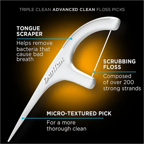 Vista 3 de DenTek Triple Clean Advanced Clean - Púas de hilo dental, sin roturas y sin triturar, 20 unidades (paquete de 2)