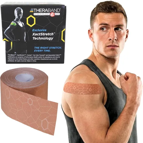 TheraBand - Cinta de kinesiología, impermeable, para alivio del dolor, apoyo muscular y recuperación de lesiones, rollo estándar con indicadores de